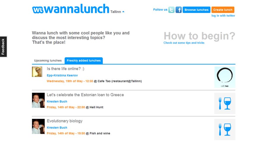 Live wannalunch Tallinn listing, 2011.